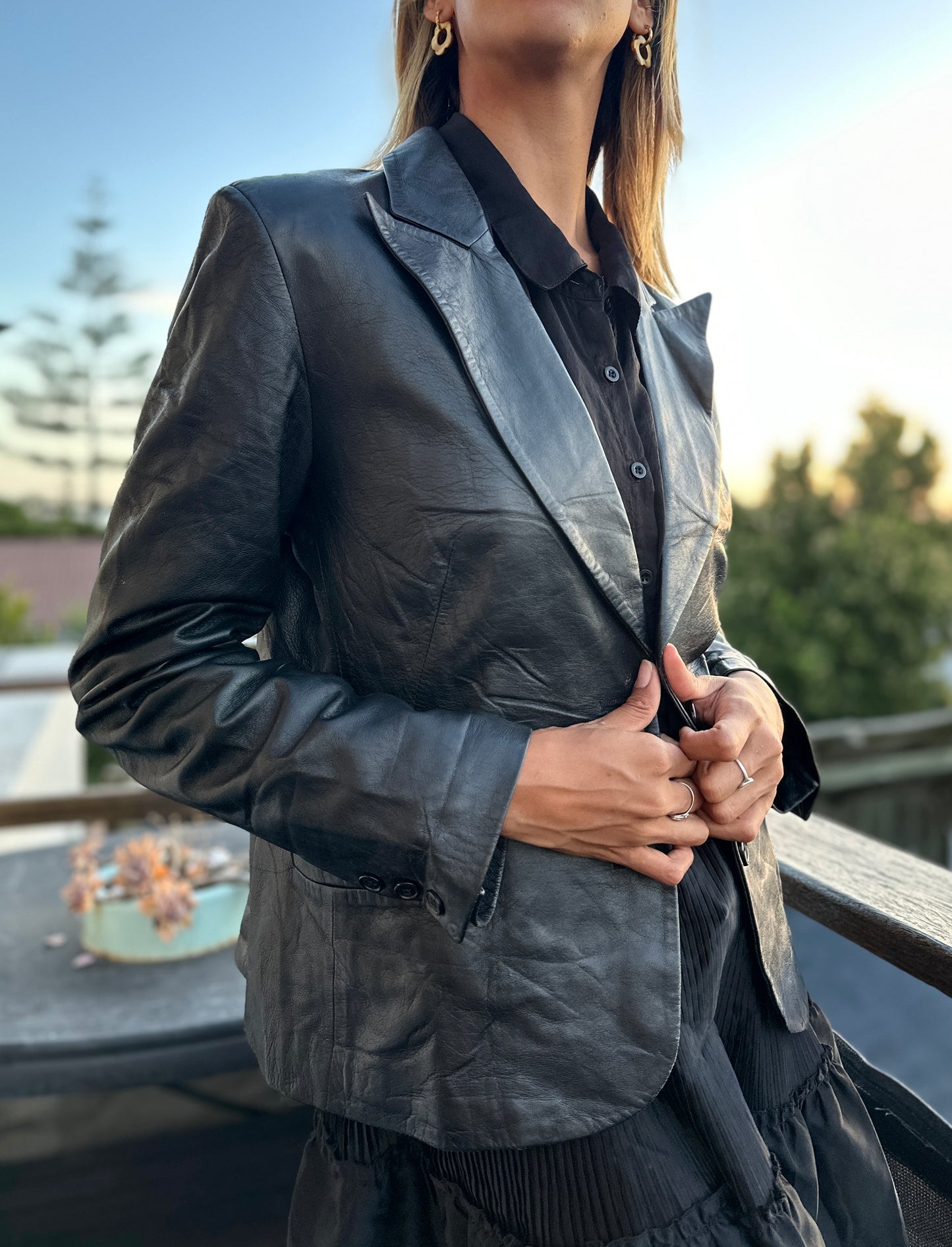 Leather short blazer