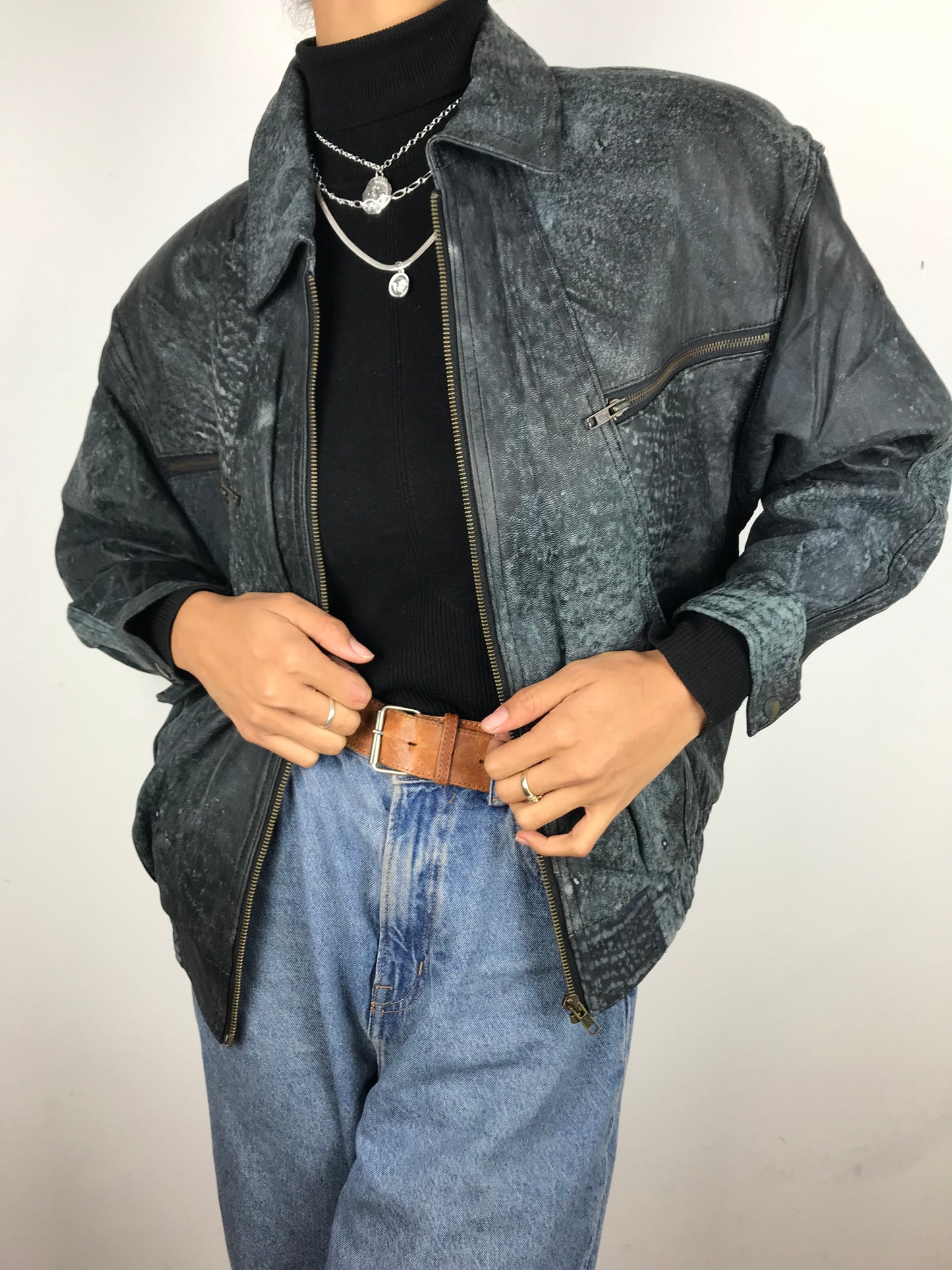 Distressed 80s leather bomber