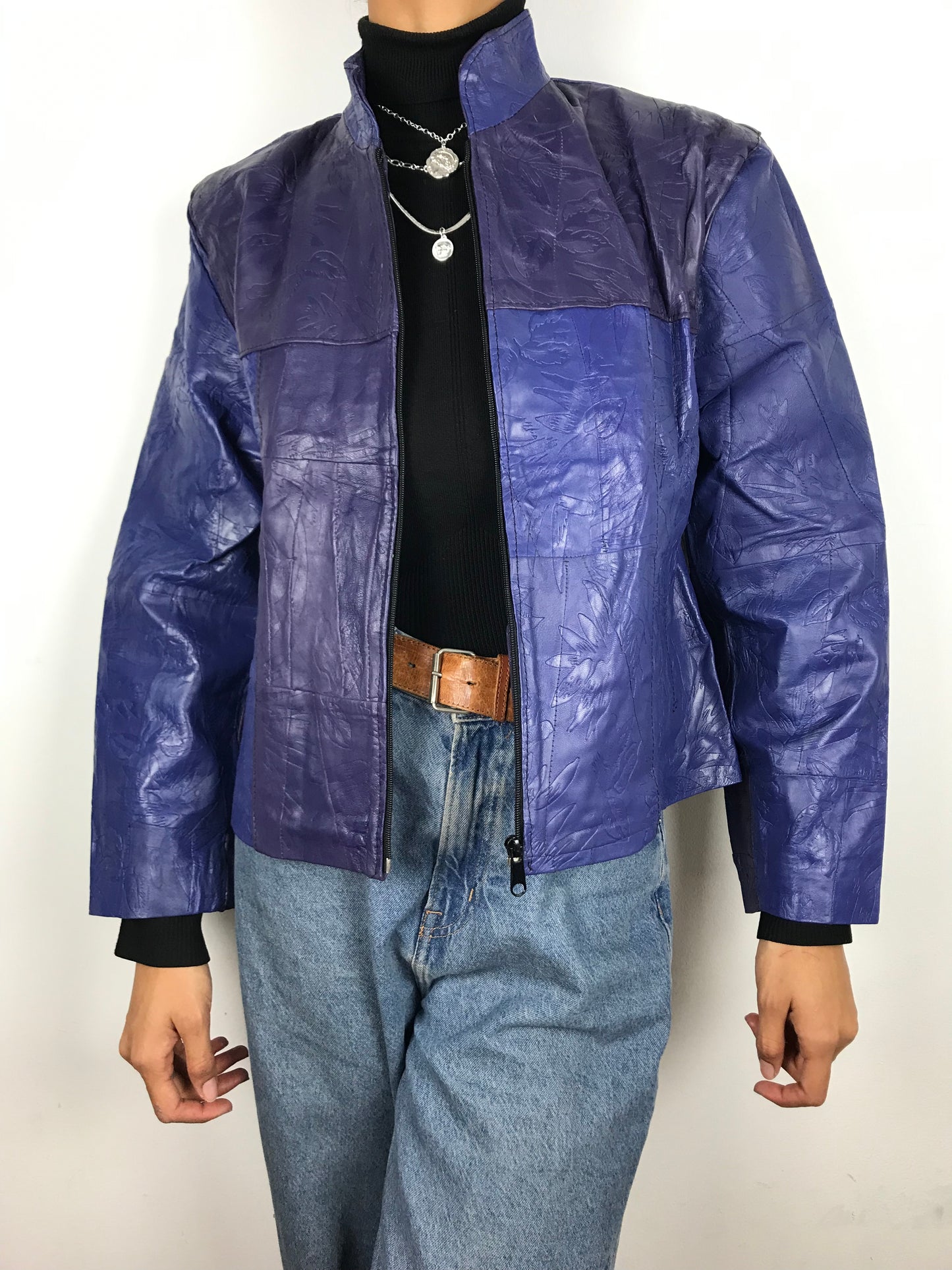 Leather patch zip up (Blue)