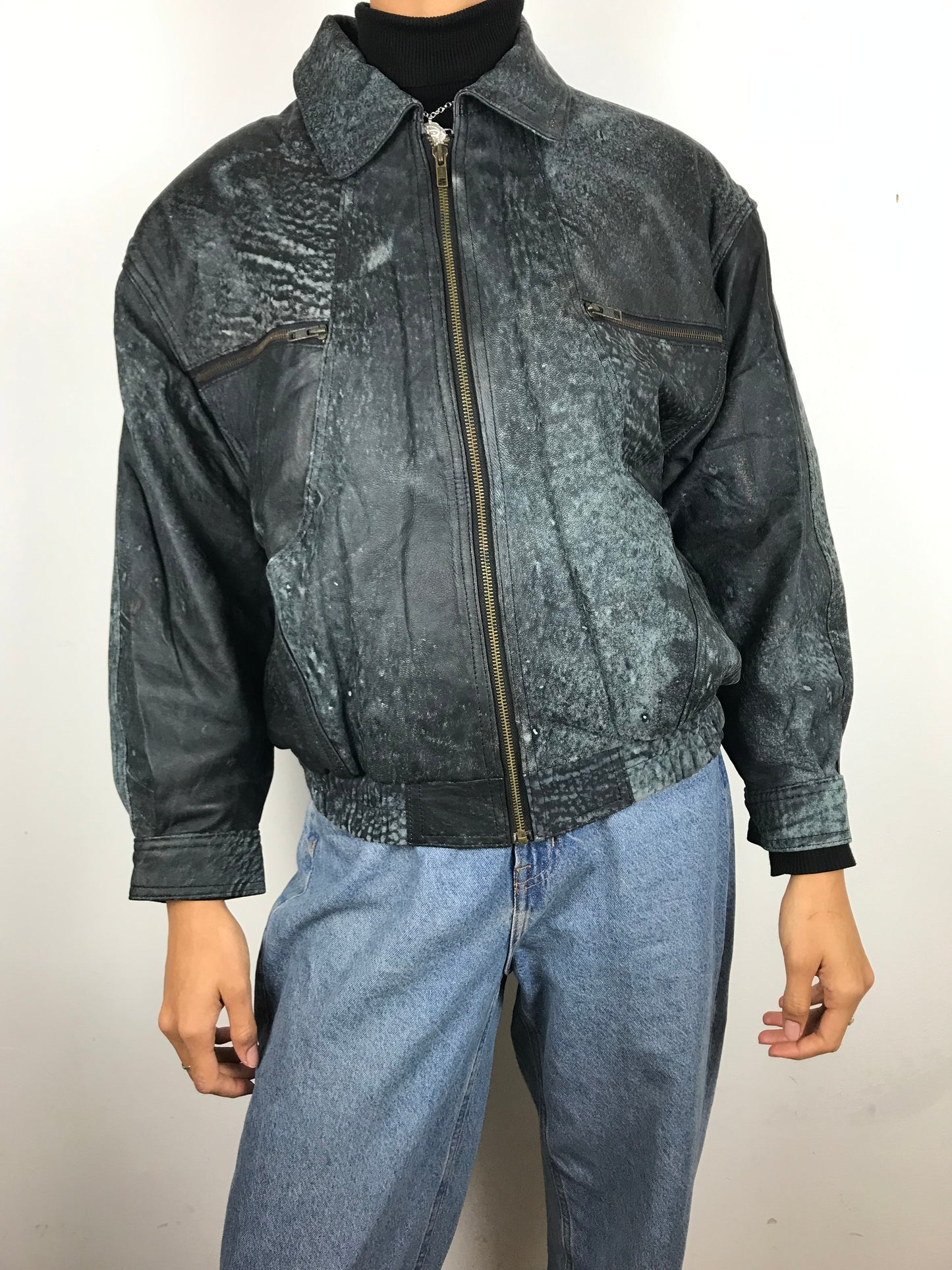 Distressed 80s leather bomber