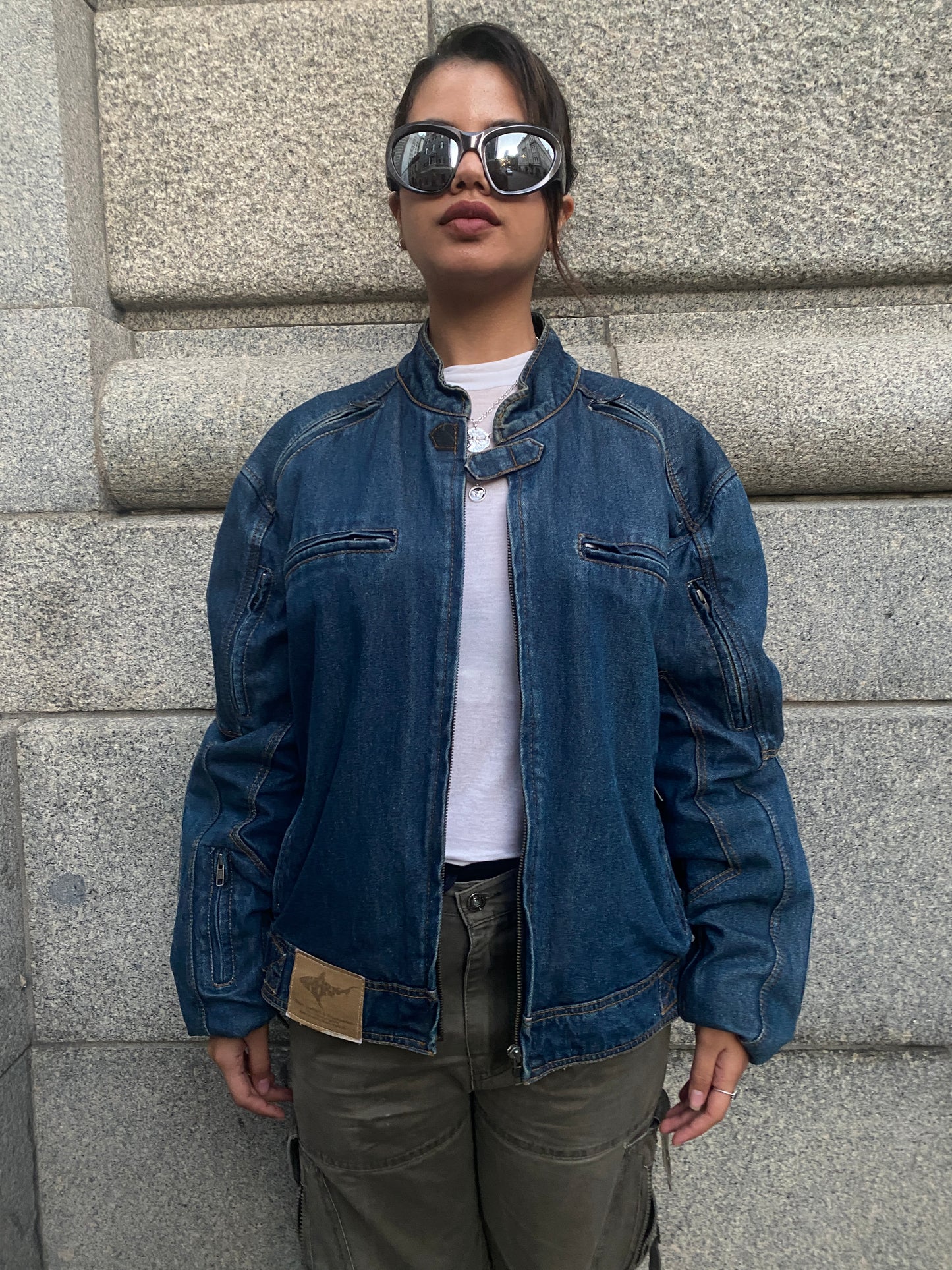 Denim biker with padding