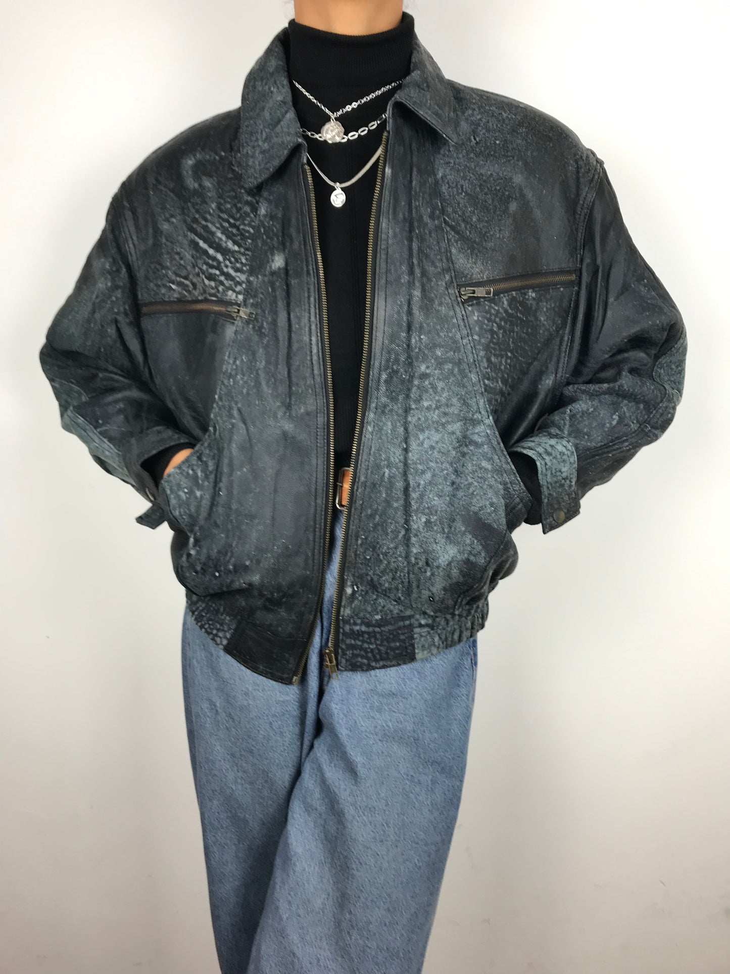 Distressed 80s leather bomber