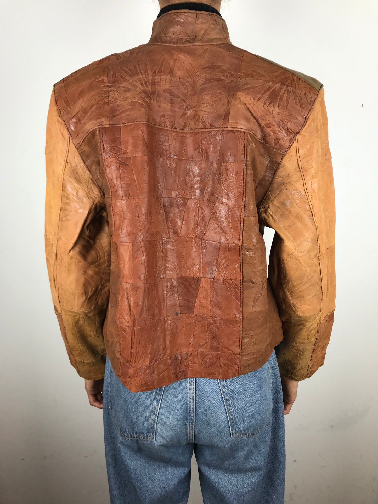 Leather patch zip up (Brown)