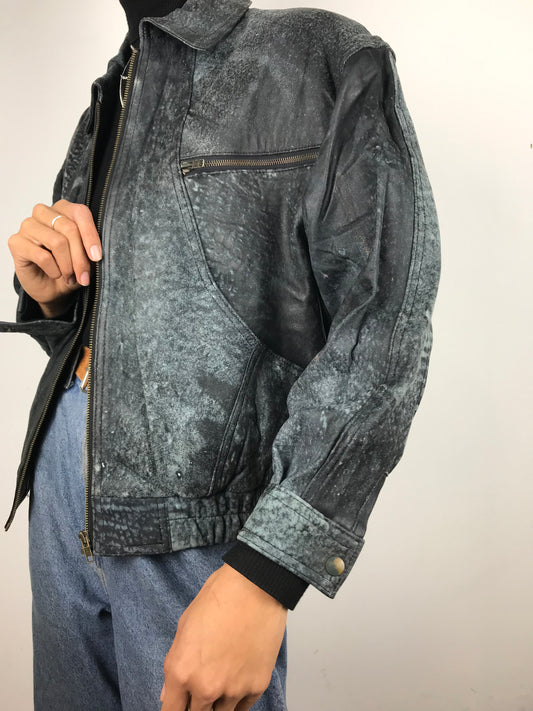 Distressed 80s leather bomber