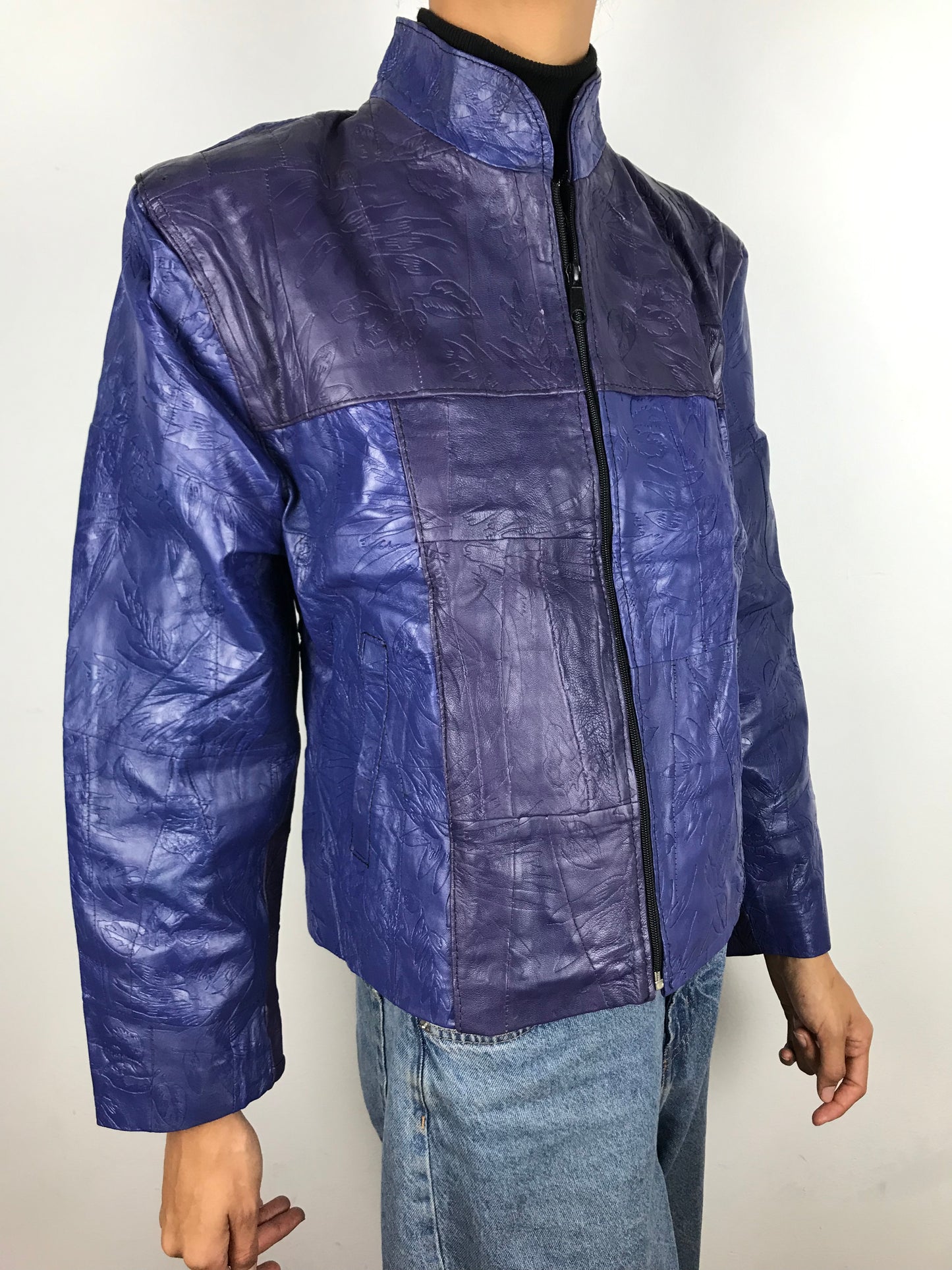 Leather patch zip up (Blue)