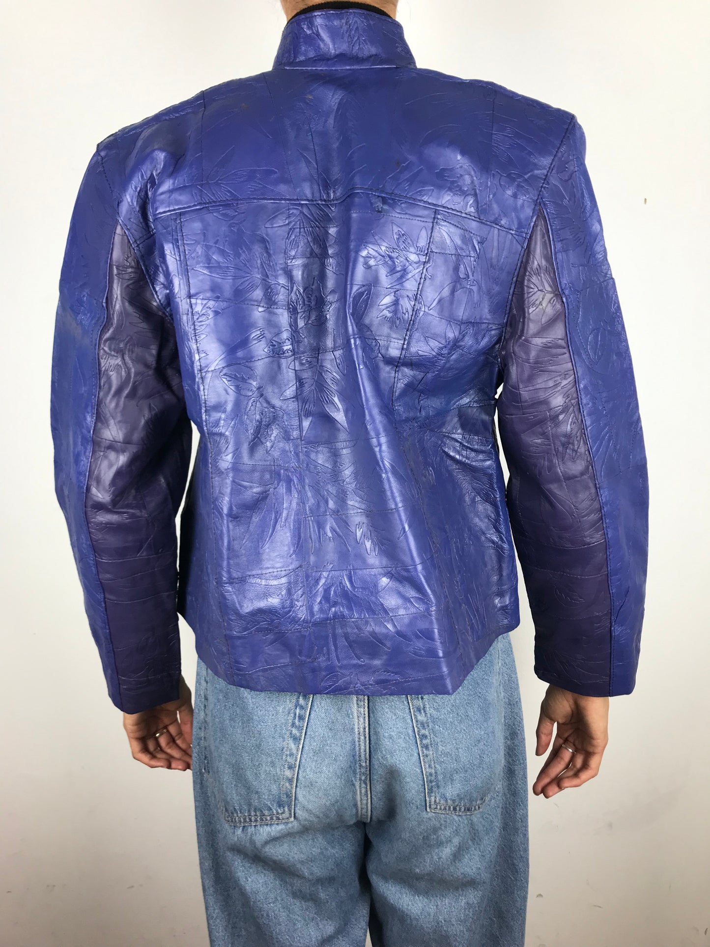 Leather patch zip up (Blue)