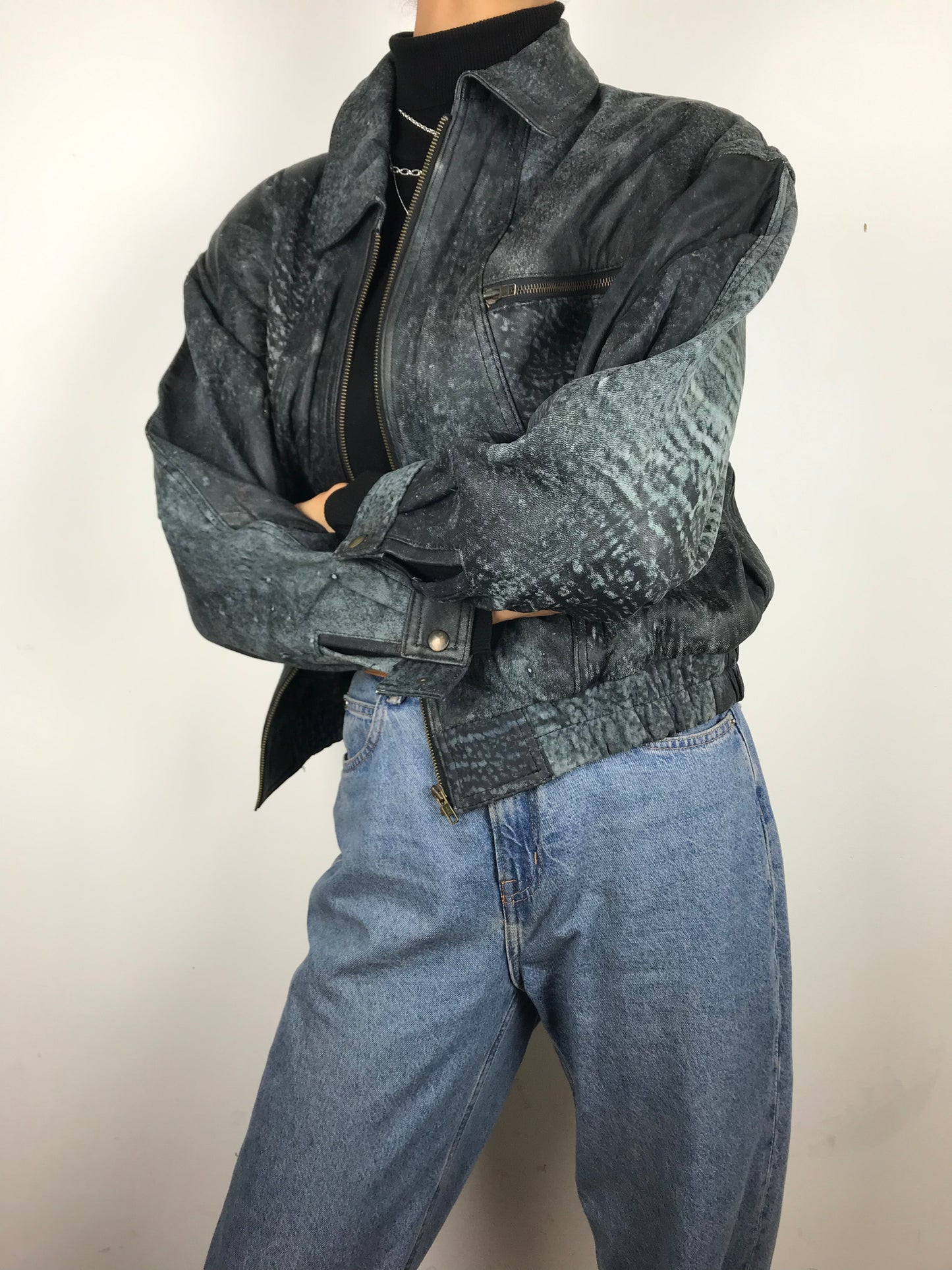 Distressed 80s leather bomber