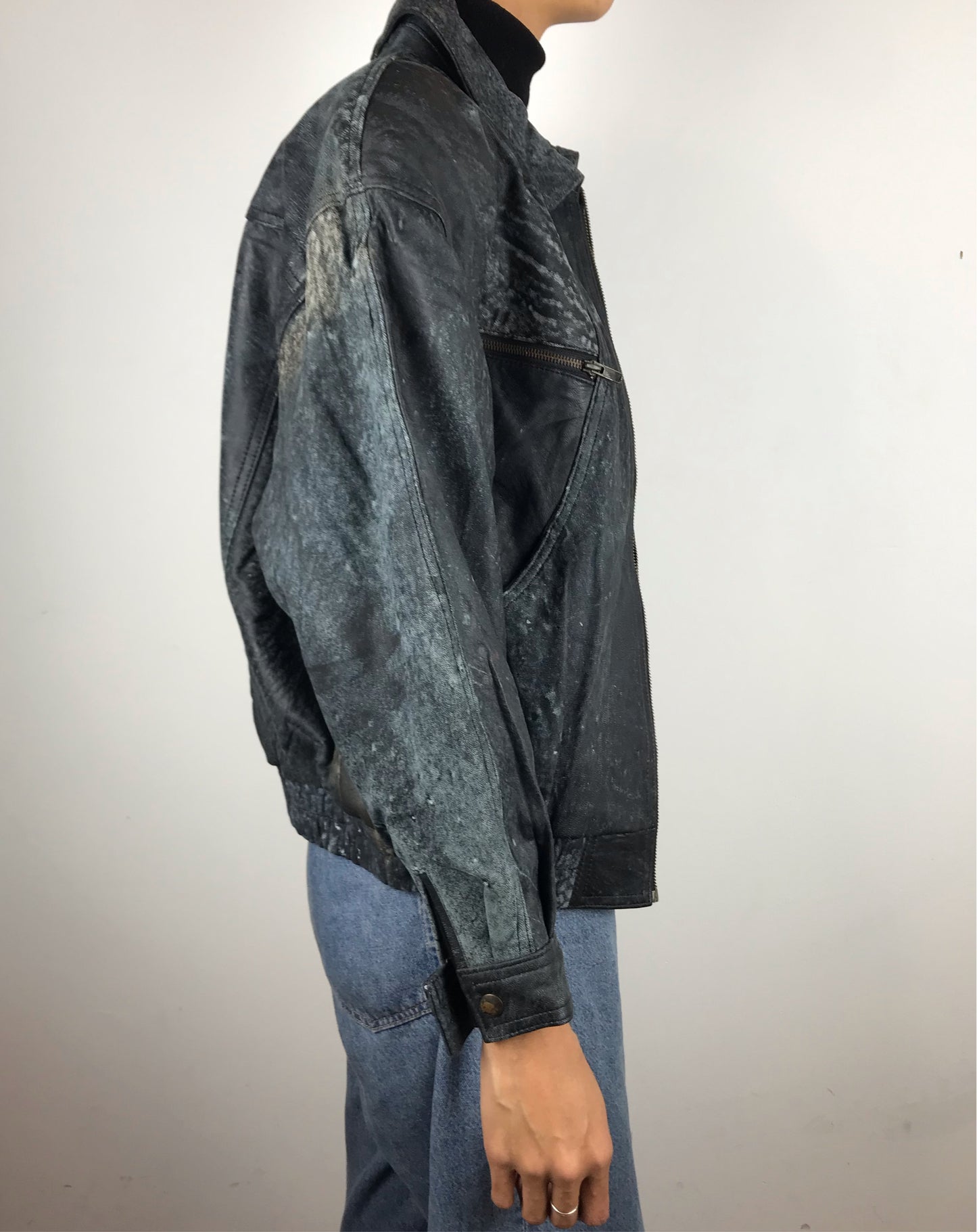 Distressed 80s leather bomber